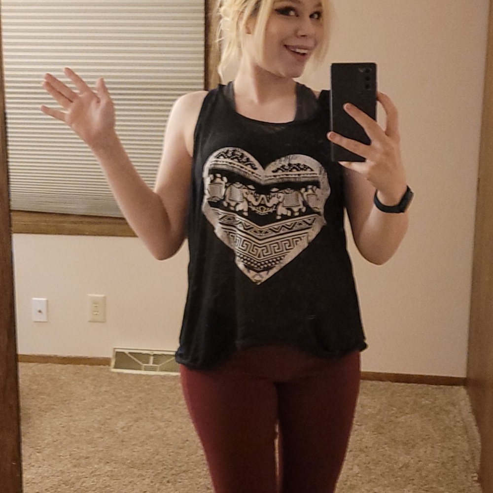 Heart elephant black semi-sheer burnout tank top